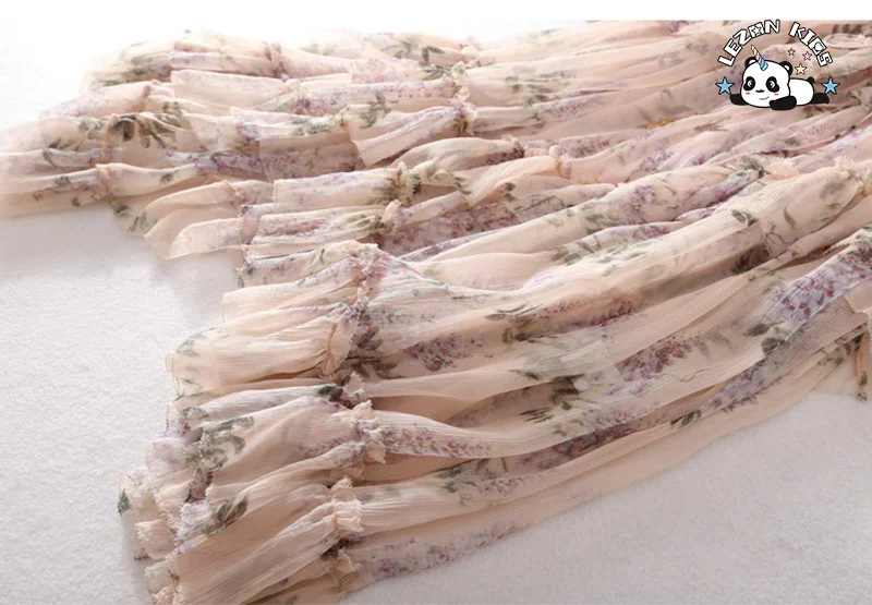 LEZONKIDS - Custom Autumn Girl Dress Floral Printed Imitation Silk Splice Irregular Beach Long Dresses